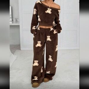 Cozy Brown Teddy Bear Sweatshirt And Pants Set